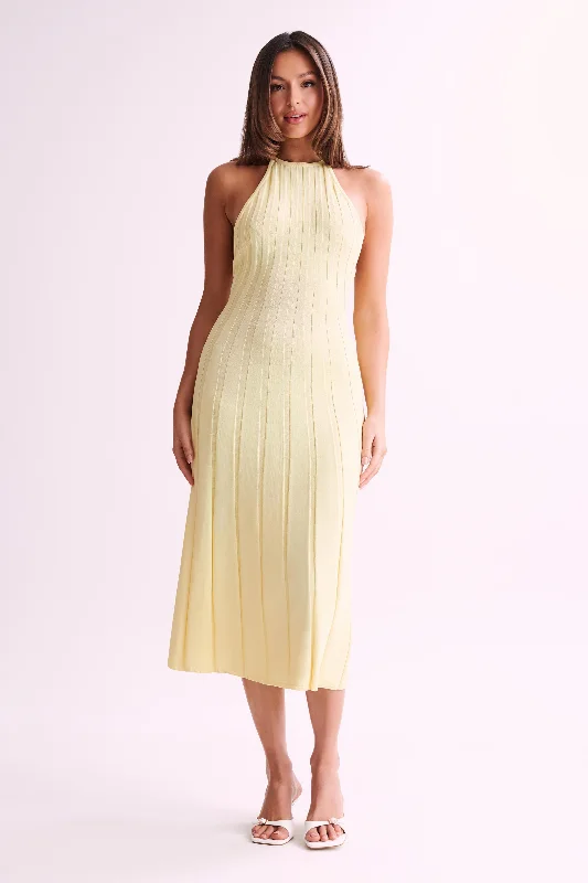 Adrienne Halter Neck Midi Dress - Lemon Stylish Animal Print Midi Dress