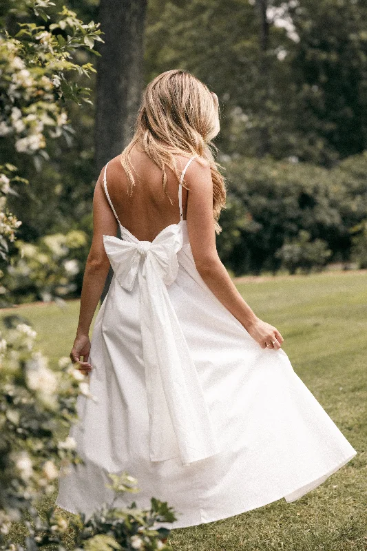 Alice Bow Back Midi Dress - White Chic Bohemian Midi Dress