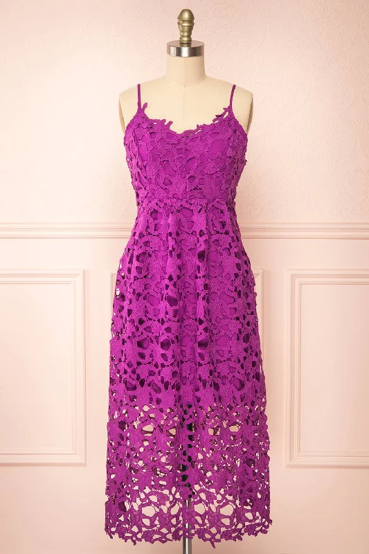 Avelina Purple | Lace Midi Dress Comfortable Denim Midi Dress