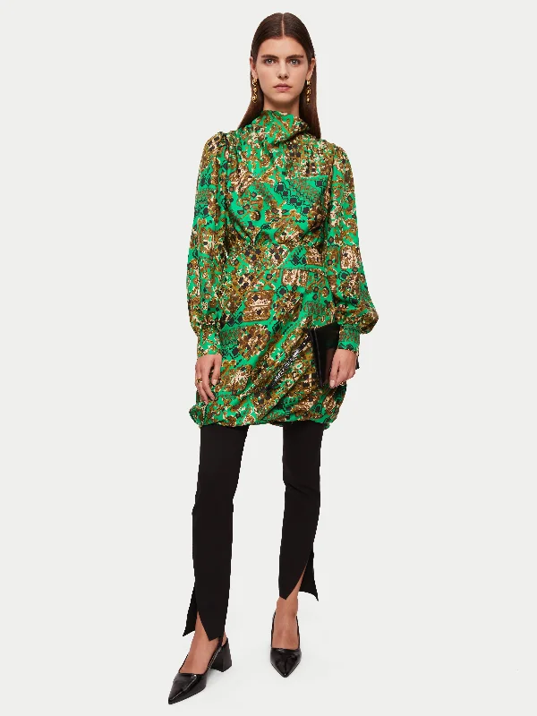 Baroque Arms Silk Mini Dress | Green Trendy Bodycon Mini Dress