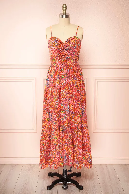 Bentley | Midi Dress w/ Colourful Paisley Print Cozy Knit Midi Dress