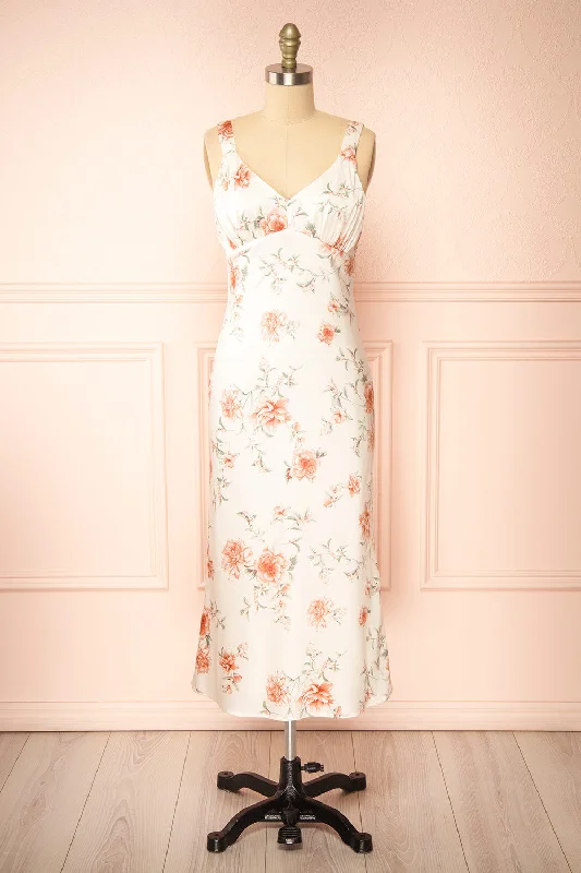 Charlize | Floral Satin Midi Dress Chic Lace Detail Midi Dress