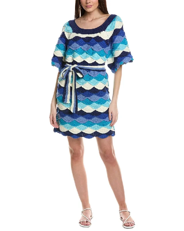 FARM Rio Waves Crochet Mini Dress Comfortable Smocked Mini Dress