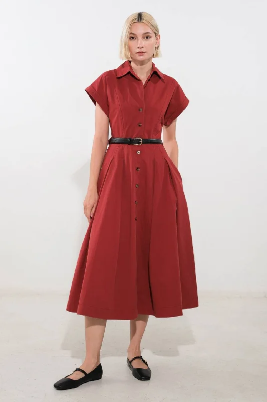 PERFECT BALANCE WOVEN MIDI DRESS Comfortable Button Front Midi Dress