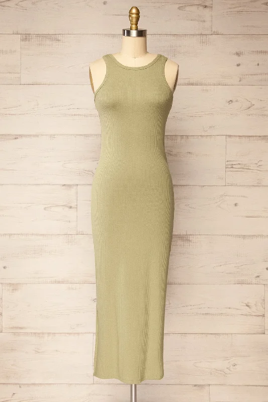 Floirac Sage | Sleeveless Ribbed Midi Dress Stylish Striped Midi Dress