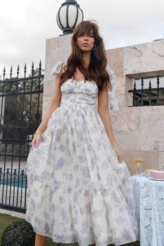 Floret Midi Dress - Lavender Comfortable Fit-and-Flare Midi Dress