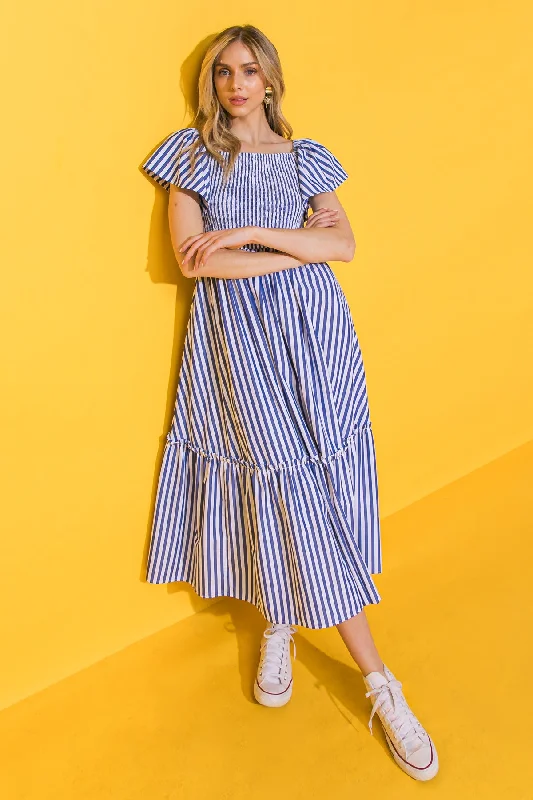 ALWAYS A VIBE WOVEN MIDI DRESS Stylish Midi Dress with Cuffs