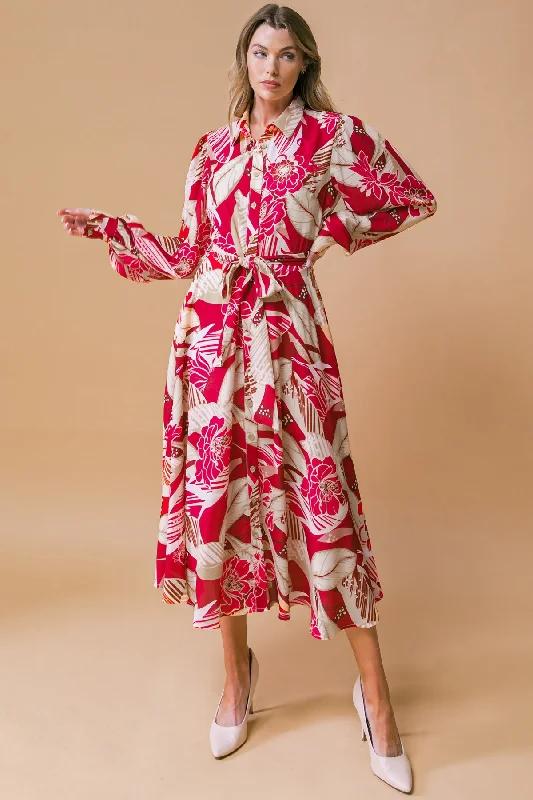 HEART OF WOVEN MIDI DRESS Trendy Floral Wrap Midi Dress