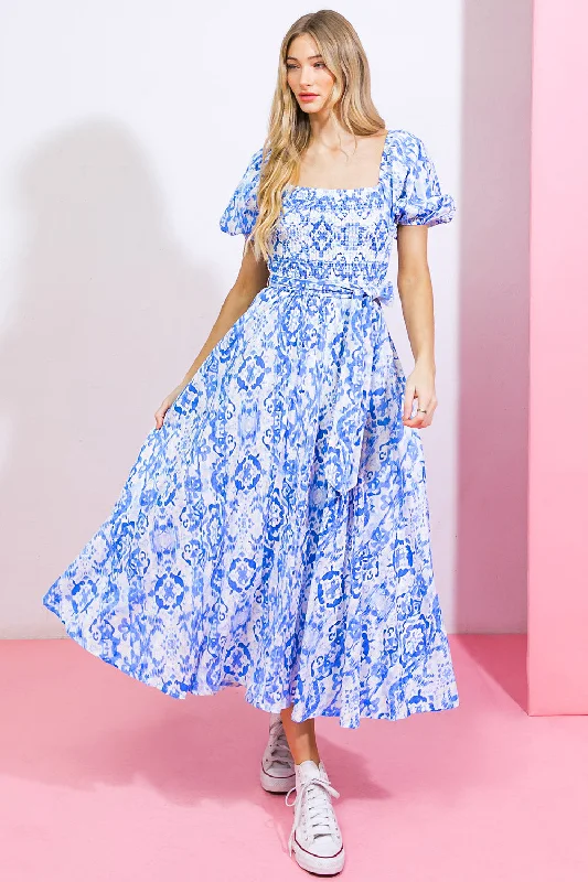 GOTTA GET GOING WOVEN MIDI DRESS Elegant Floral Midi Dress