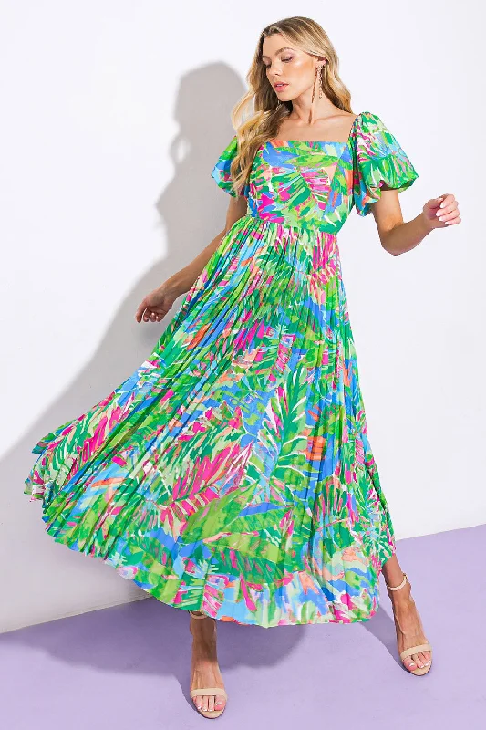 HIGH TIDE HEAVEN IN LOVELY BLOSSOMS WOVEN MIDI DRESS Stylish Pleated Skirt Midi Dress