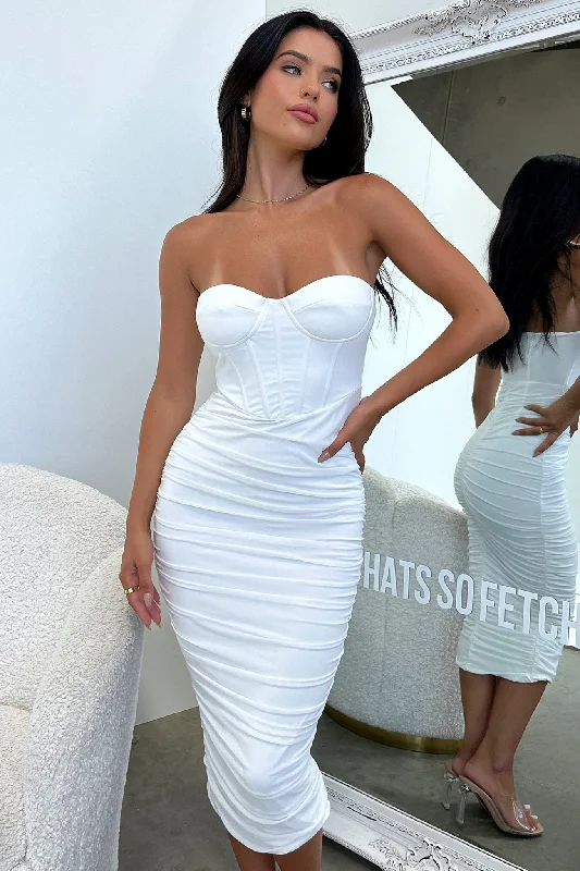 Keely Midi Dress - White Elegant Sleeveless Midi Dress