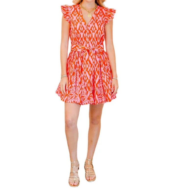 Lela Mini Dress In Jaiper Ikat Print Classic Casual Mini Dress