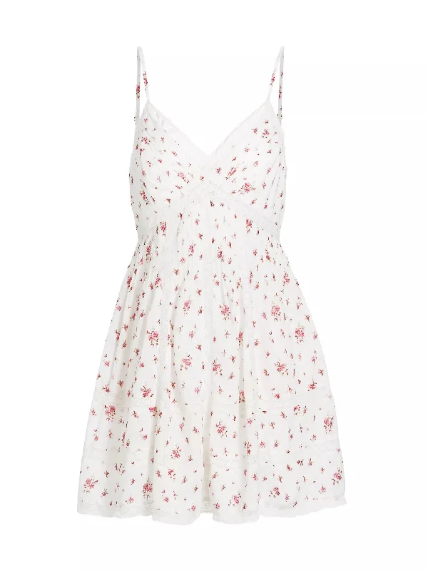 Loveshackfancy Women's Docila White Floral Mini Dress Trendy Crossover Mini Dress