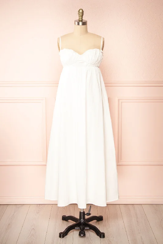 Lyssa | White Midi Dress w/ Empire Waist Fashionable One-Shoulder Midi Dress