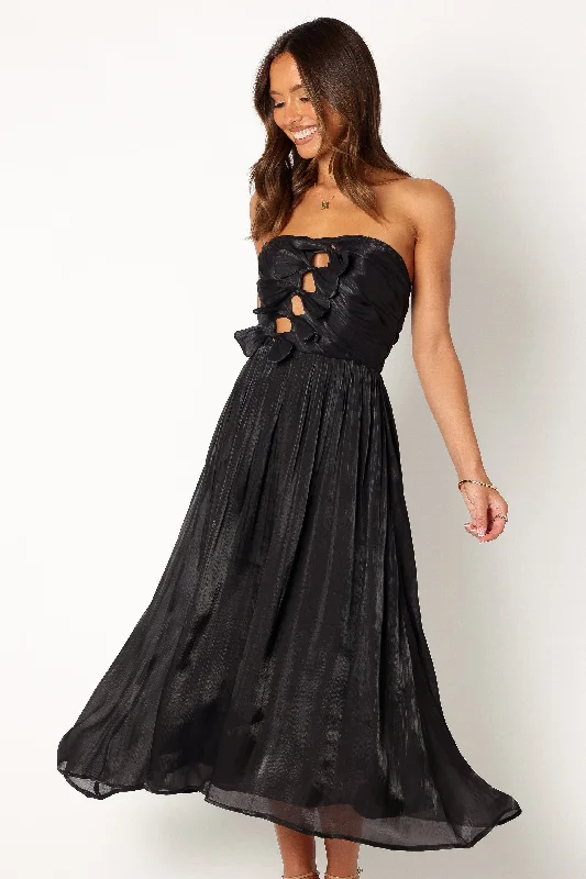 Mila Strapless Midi Dress - Black Comfortable Lace-Up Midi Dress