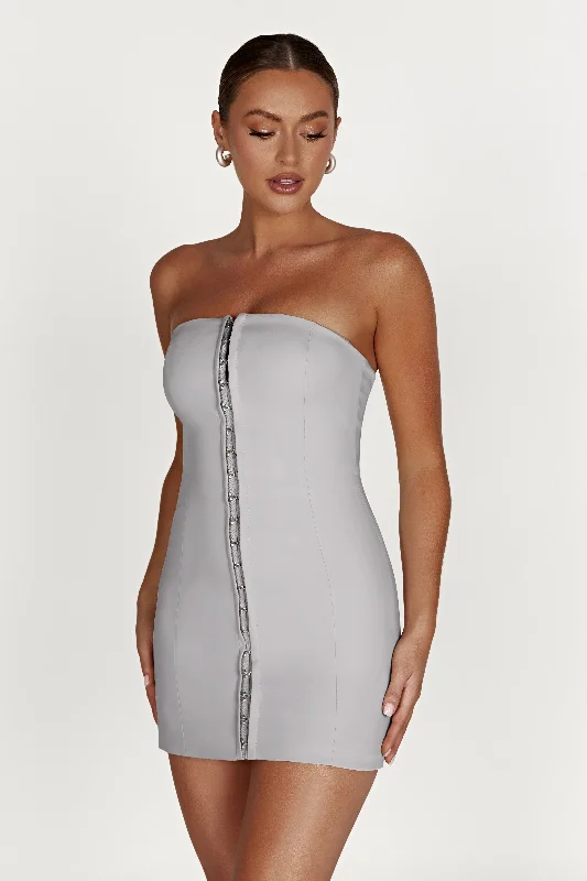 Ornella Hook And Eye Mini Dress - Grey Stylish Summer Mini Dress