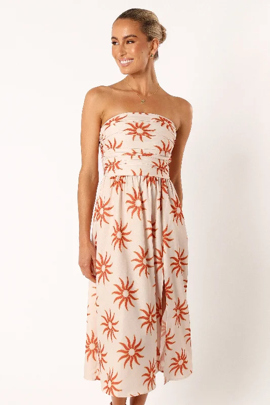 Ryder Strapless Midi Dress - Soleil Trendy Mock Neck Midi Dress