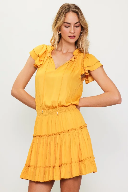 Satin Ruffled Sleeve Mini Dress Fashionable Off-Shoulder Mini Dress