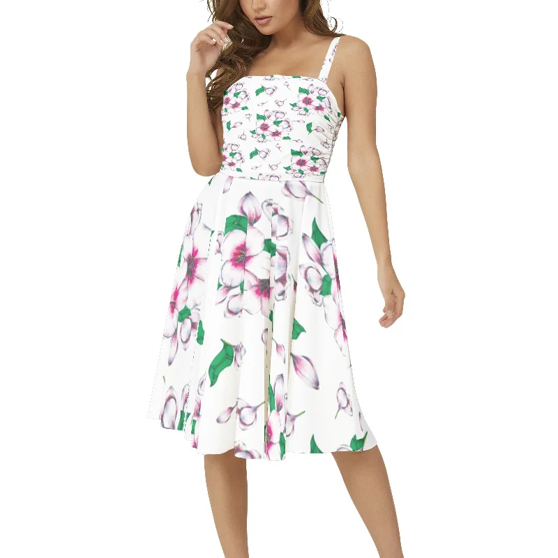 Sleeveless Square Neck Flare Hem Midi Dress Chic Floral Print Midi Dress