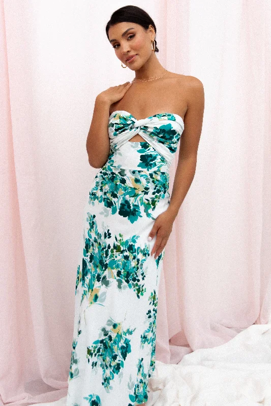 Teagan Strapless Midi Dress - Green Floral Comfortable Deep V Midi Dress