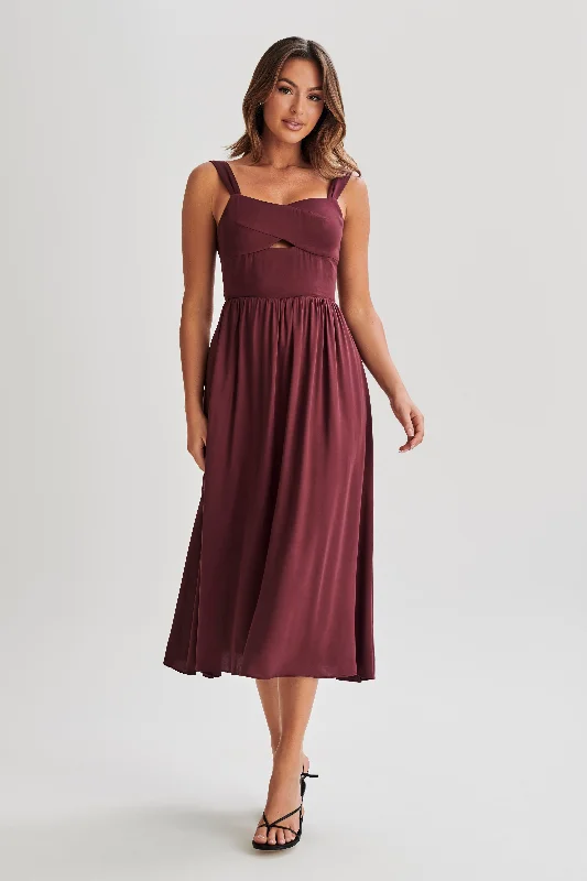 Thandi Midi Dress With Back Tie - Plum Cozy A-Line Midi Dress