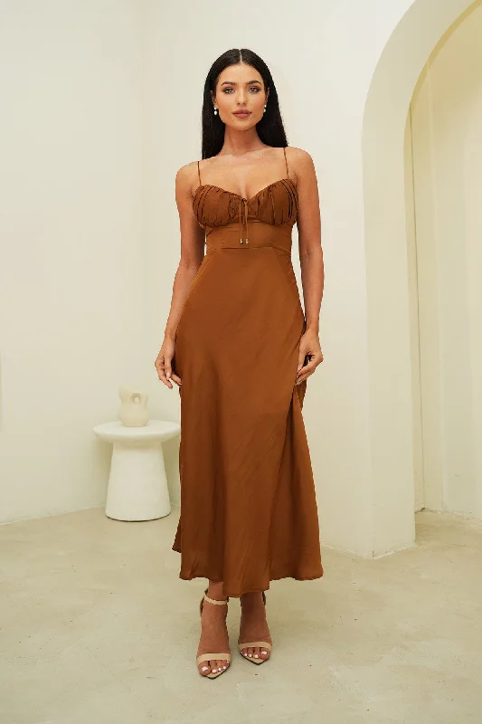 Thea Midi Dress in Chocolate Stylish Wraparound Midi Dress