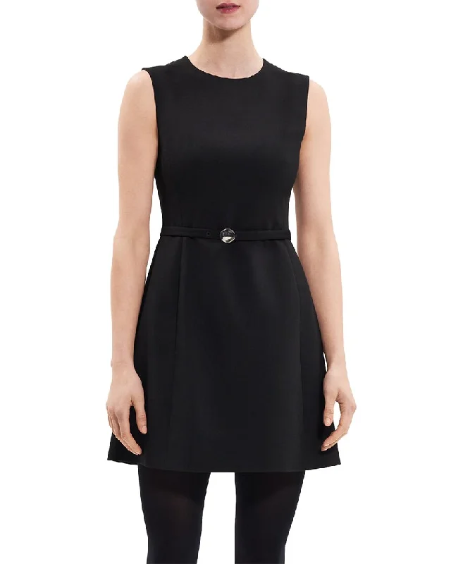 Theory Sculpted Wool-Blend Mini Dress Trendy Button-Detail Mini Dress