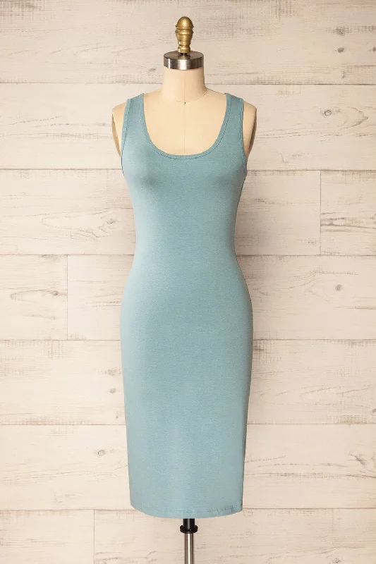 Zadar Blue Grey | Sleeveless Midi Dress Stylish Silk Midi Dress