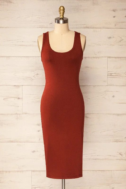 Zadar Rust | Sleeveless Midi Dress Comfortable Ruched Midi Dress