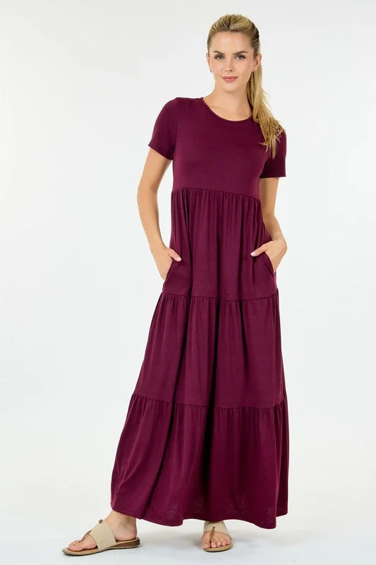 2581 Round Neck Solid Maxi Dress in Plum Classic Strapless Maxi Dress