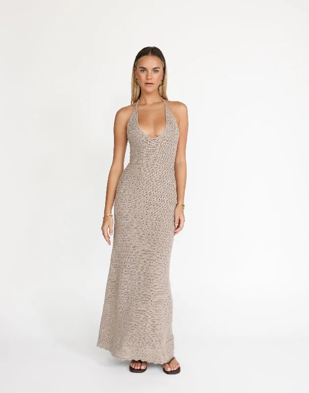 Amani Maxi Dress (Macchiato) Trendy Maxi Dress with Belt