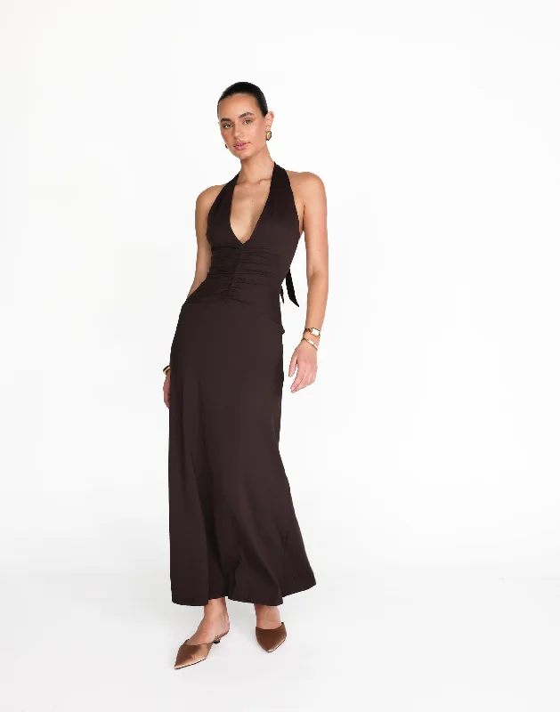 Araminta Maxi Dress (Chocolate) Trendy Floral Print Maxi Dress