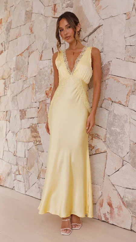 Basiano Maxi Dress - Yellow / Lace Elegant Floral Maxi Dress