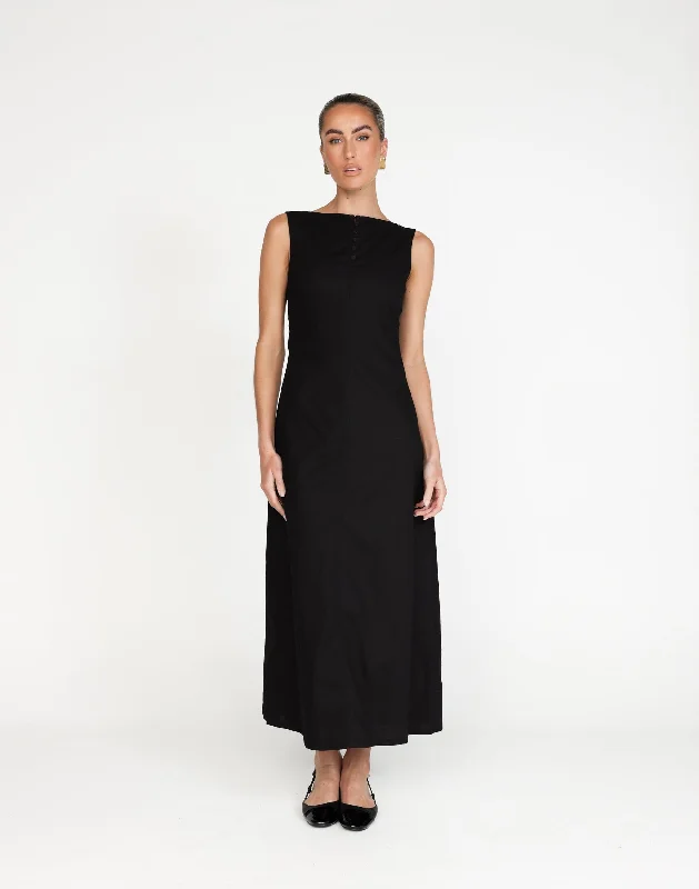 Basira Maxi Dress (Black) Cozy Spaghetti Strap Maxi Dress