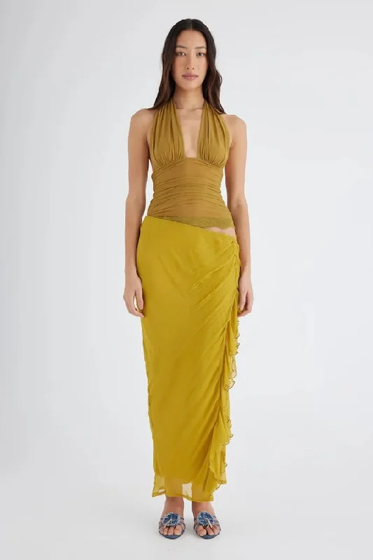 Penelope Halter Maxi Dress Wasabi Classic Solid Maxi Dress