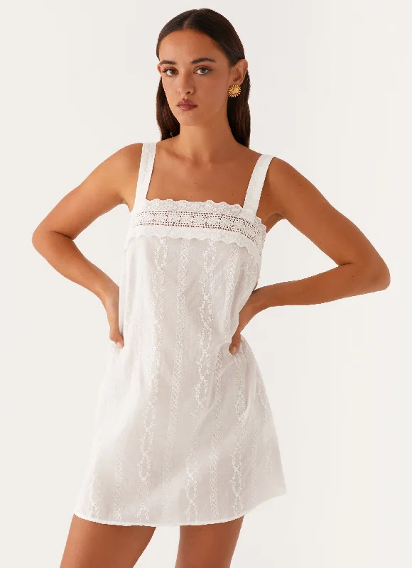 Calla Broderie Mini Dress - White Fashionable A-Line Mini Dress