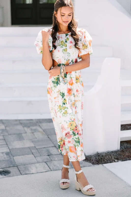 Change Your Tune Off White Floral Maxi Dress Elegant Pleated Maxi Dress