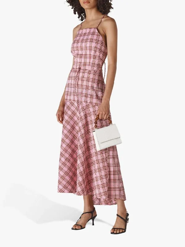 Check Maxi Dress Elegant Maxi Dress with Belt