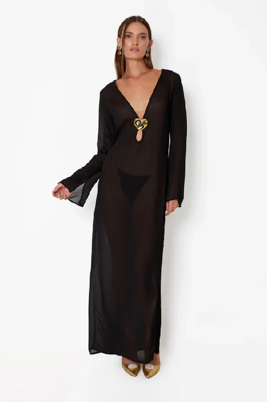 Hotline Heart Maxi Dress Black Stylish Button-Up Maxi Dress