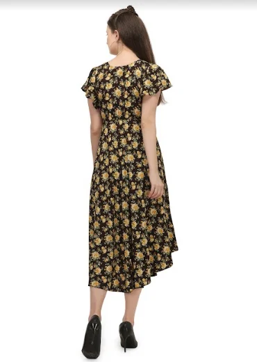 Women's Dark Coffee Floral Printed Long Maxi Dress - MESMORA FASHIONS Fashionable Sheer Maxi Dress