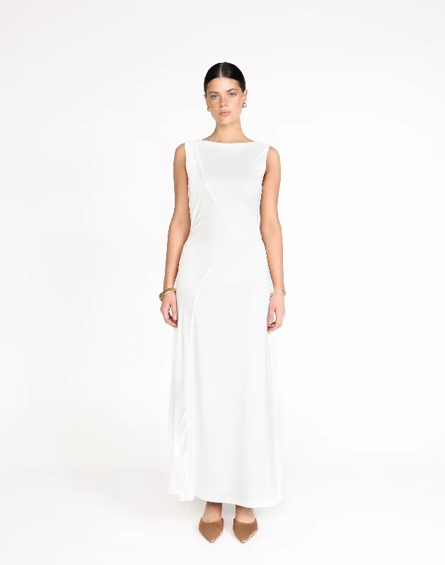 Dawn Maxi Dress (White) Elegant Maxi Dress with Ruffles