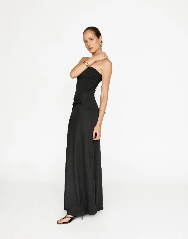 Edela Maxi Dress (Black) Trendy Maxi Dress with Bow