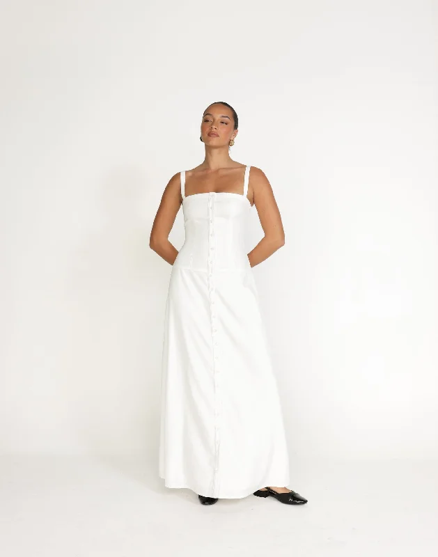 Erica Maxi Dress (White) Elegant Wraparound Maxi Dress