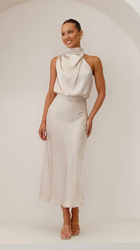 Esther Maxi Dress - Champagne Stylish Button-Up Maxi Dress