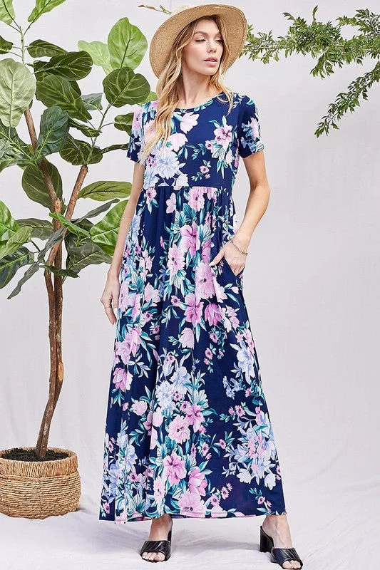 Floral Maxi Dress in Navy and Mint 4229 Cozy Longline Maxi Dress