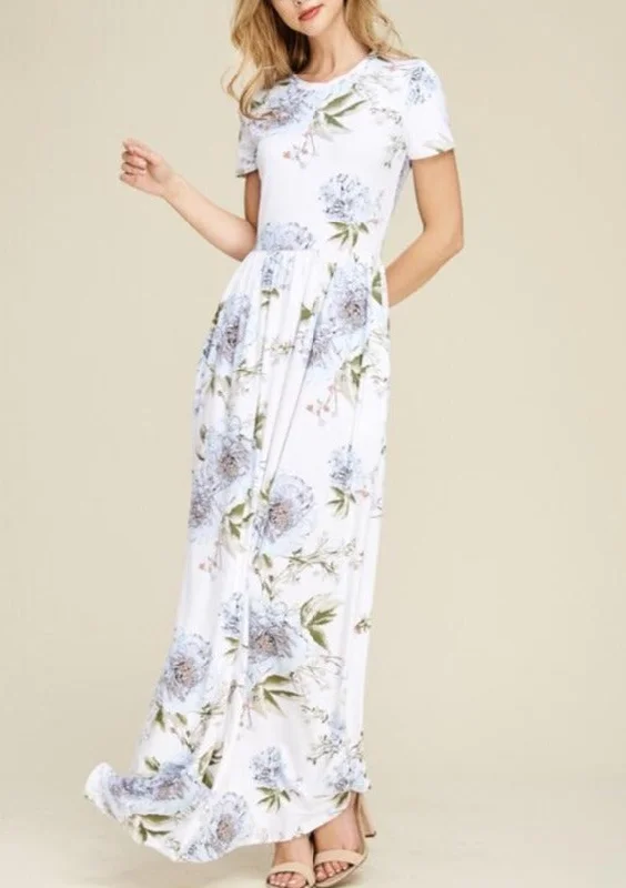 Floral Maxi Dress Style 7828 in Blush or Ivory Trendy Button Front Maxi Dress