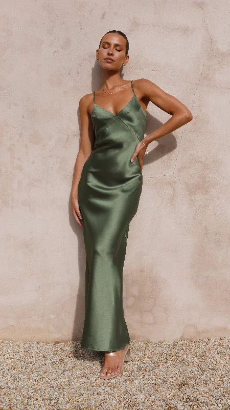 Gisella Maxi Dress - Olive Cozy Maxi Dress with Slit