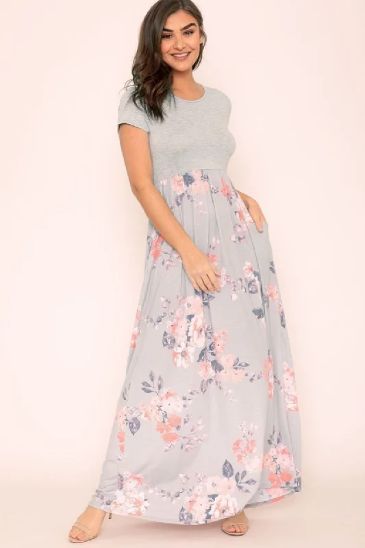 Grey Pink Maxi Dress Style 1572 Elegant Maxi Dress with Lace