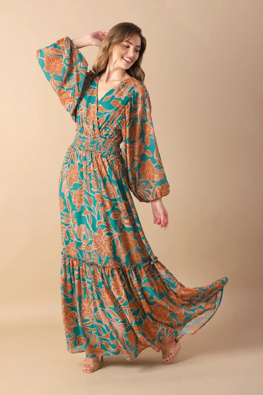 FLEETING FAUNA WOVEN MAXI DRESS Trendy Maxi Dress with Lace