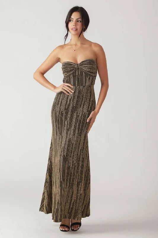 SACRED PROMISES METALLIC WOVEN MAXI DRESS Trendy A-Line Maxi Dress